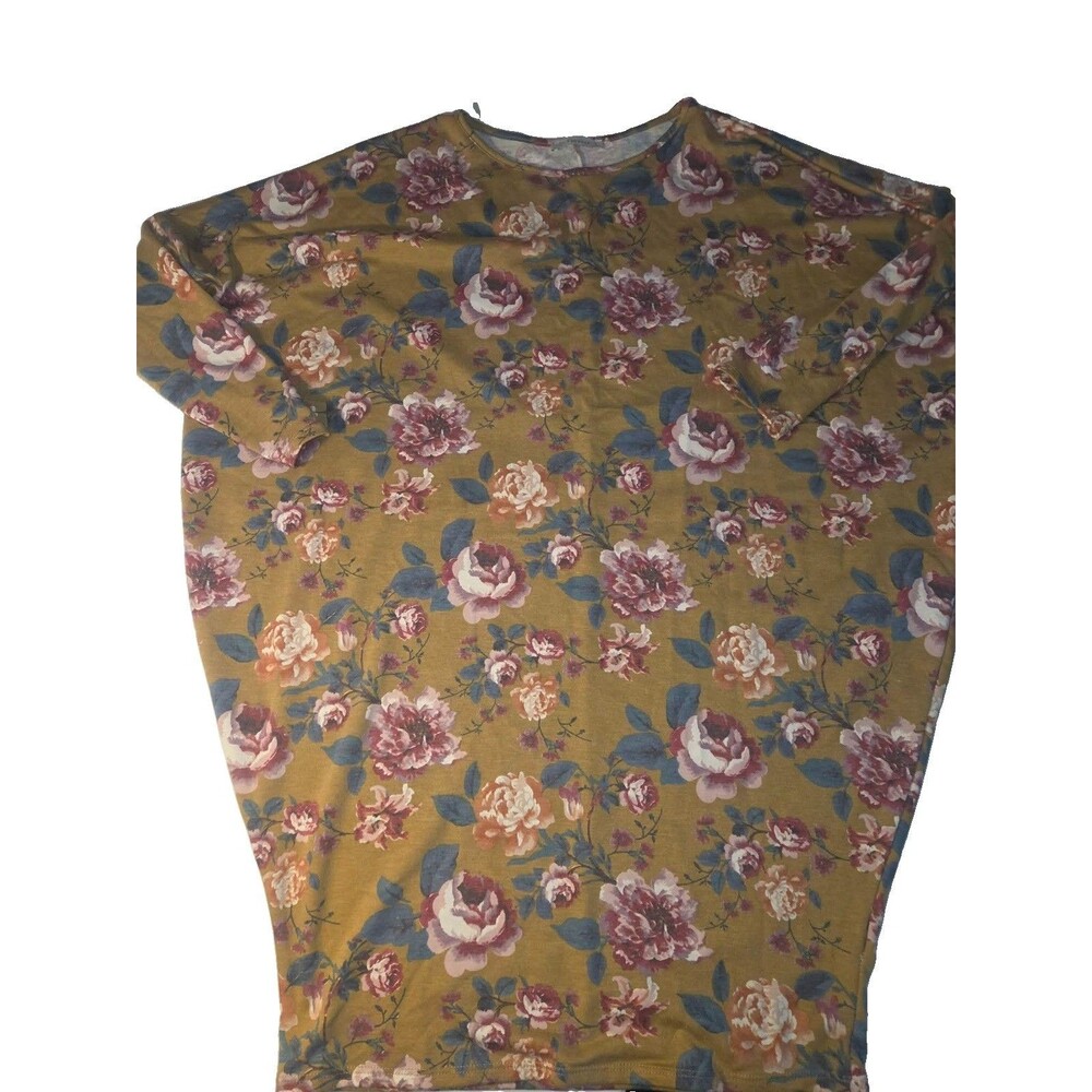 VEVERET Women Short Sleeve Blouse, Floral, Mustard Yellow, Size S